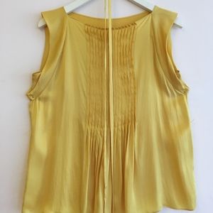 Donna Karan Golden Sleeveless Pleated Silk Blouse